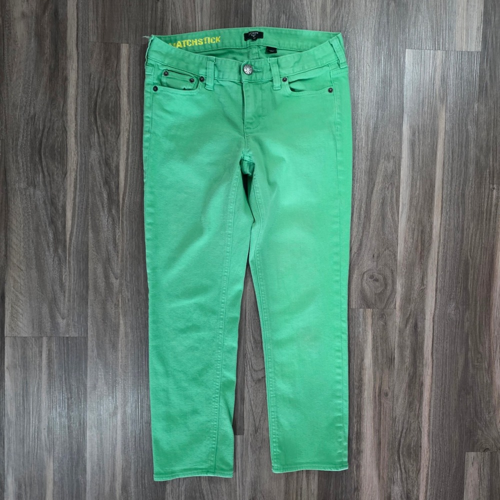 J.Crew Matchstick Jeans Kelly Green Stretch Straight Leg Size 27